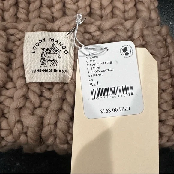 NWT Free People x Loopy Mango‎ 100% Merino Wool Slouchy Beanie Hat Tan/Camel OS - Picture 9 of 9
